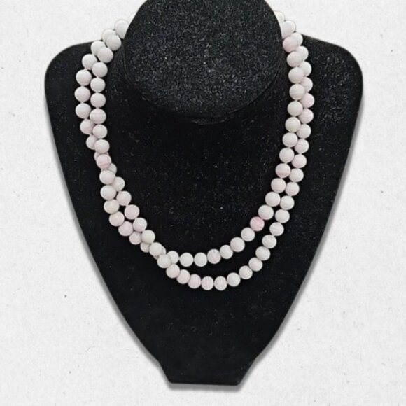 Vintage Striped Glass Beaded Necklace Double Strand Floral Clasp Pink/White W OS - Picture 1 of 5